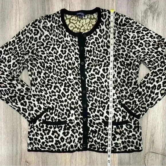 Chadwicks of Boston Leopard Cardigan Button Up Long Sleeve Sweater Top Size L - Picture 8 of 8